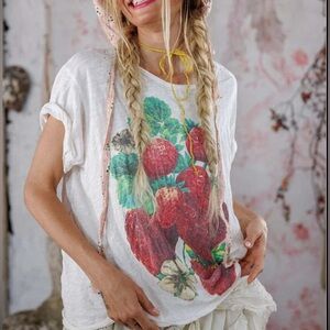 NWT Magnolia pearl strawberry blooms Tee boyfriend cut distressed cotton jersey